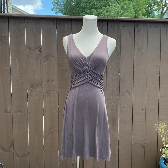 🌸 Soprano jersey swing dress with front ruching in brown size medium - Picture 1 of 10